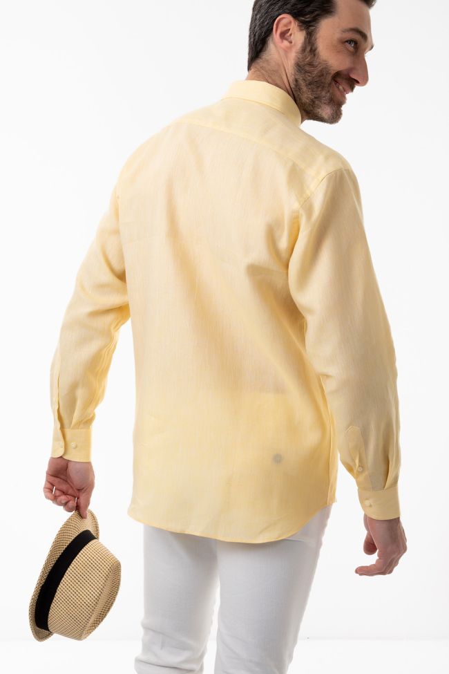 Aplomb Hemd Herren Aplomb Classic Einfarbig 100% Leinen Kragen Button-Down Lange Ärmel