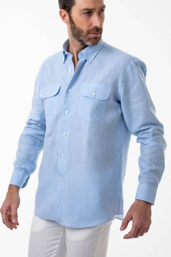 Aplomb Hemd Herren Aplomb Classic Einfarbig 100% Leinen Kragen Button-Down Lange Ärmel
