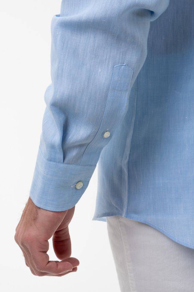 Aplomb Hemd Herren Aplomb Classic Einfarbig 100% Leinen Kragen Button-Down Lange Ärmel