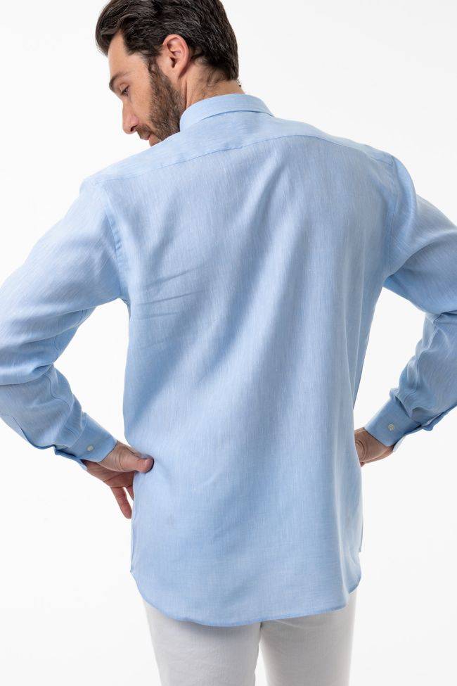 Aplomb Hemd Herren Aplomb Classic Einfarbig 100% Leinen Kragen Button-Down Lange Ärmel