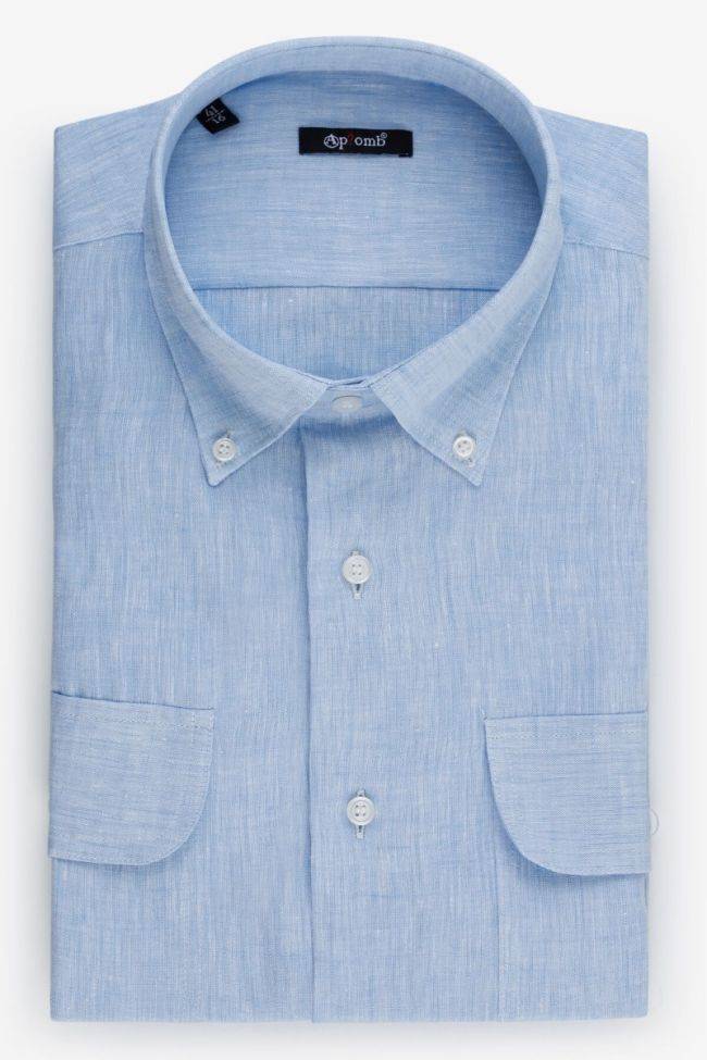 aplomb Hemd Herren Aplomb Classic Einfarbig 100% Leinen kragen Button-Down Lange Ärmel