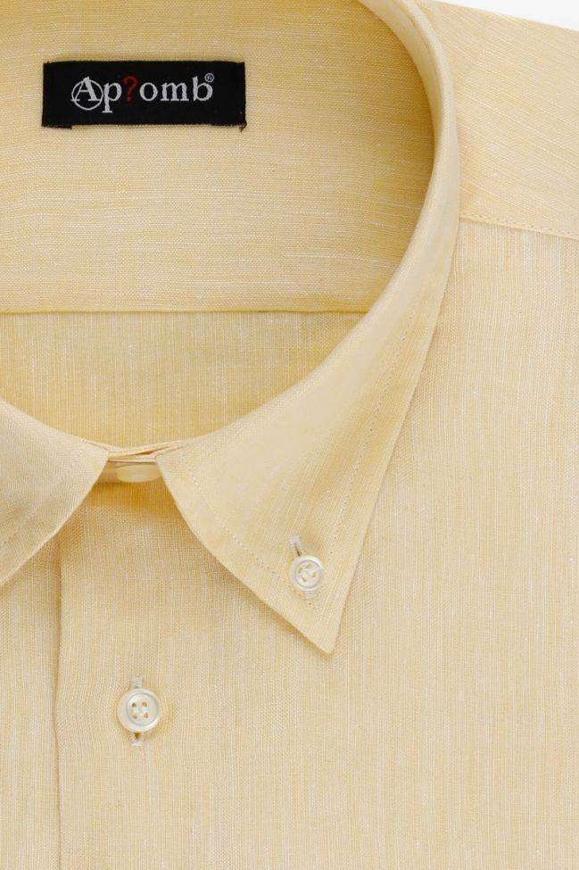 Aplomb Hemd Herren Aplomb Classic Einfarbig 100% Leinen Kragen Button-Down Kurze Ärmel