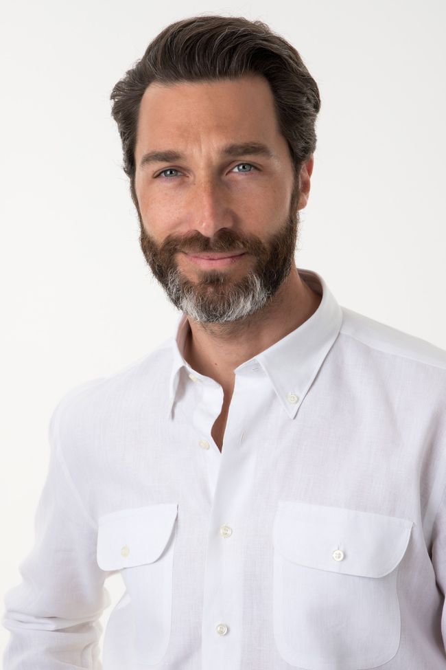 Aplomb Hemd Herren Aplomb Classic Einfarbig 100% Leinen Kragen Button-Down Lange Ärmel