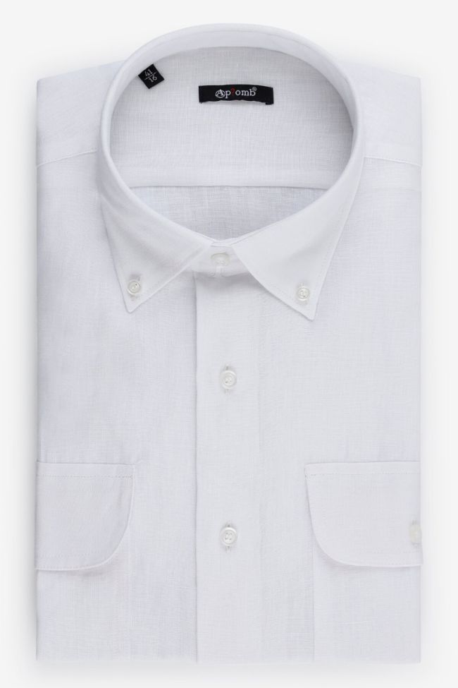 aplomb Hemd Herren Aplomb Classic Einfarbig 100% Leinen kragen Button-Down Lange Ärmel