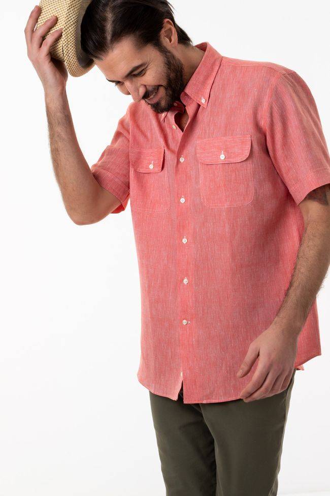 Aplomb Hemd Herren Aplomb Classic Einfarbig 100% Leinen Kragen Button-Down Kurze Ärmel