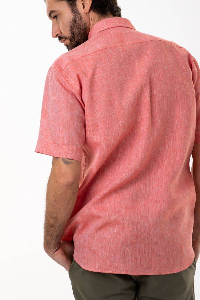 Aplomb Hemd Herren Aplomb Classic Einfarbig 100% Leinen Kragen Button-Down Kurze Ärmel