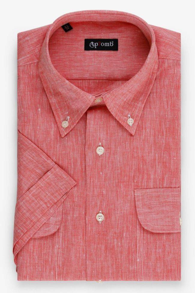 aplomb Hemd Herren Aplomb Classic Einfarbig 100% Leinen kragen Button-Down Kurze Ärmel