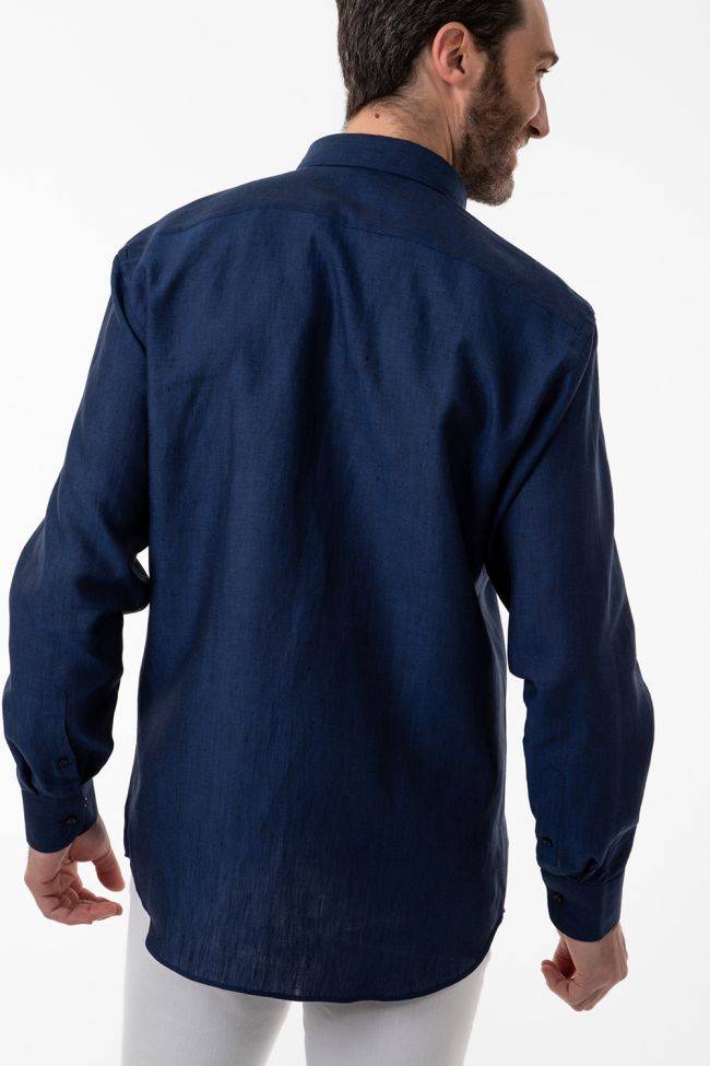 Aplomb Hemd Herren Aplomb Classic Einfarbig 100% Leinen Kragen Button-Down Lange Ärmel