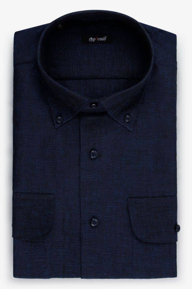 aplomb Hemd Herren Aplomb Classic Einfarbig 100% Leinen kragen Button-Down Lange Ärmel