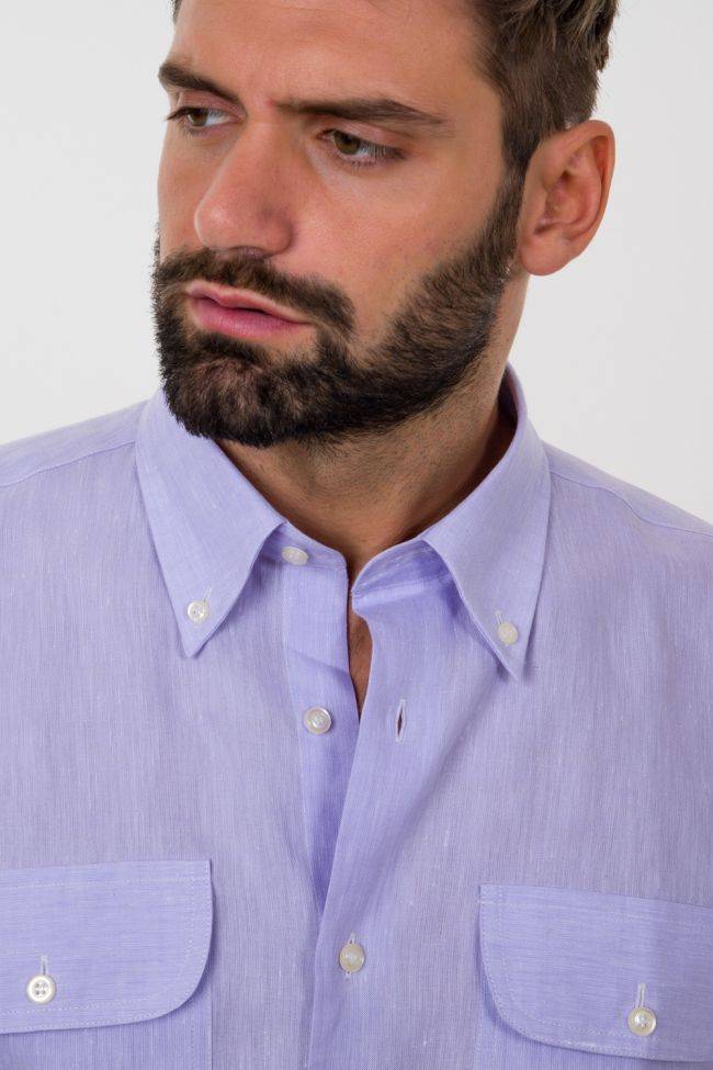 Aplomb Hemd Herren Aplomb Classic Einfarbig 100% Leinen Kragen Button-Down Kurze Ärmel