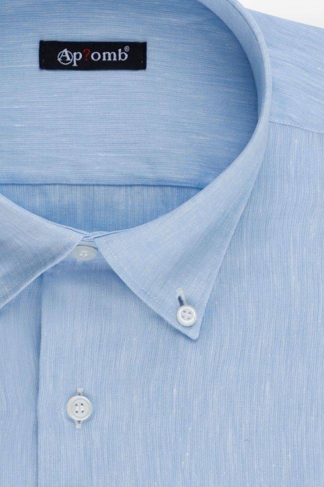 Aplomb Hemd Herren Aplomb Classic Einfarbig 100% Leinen Kragen Button-Down Kurze Ärmel