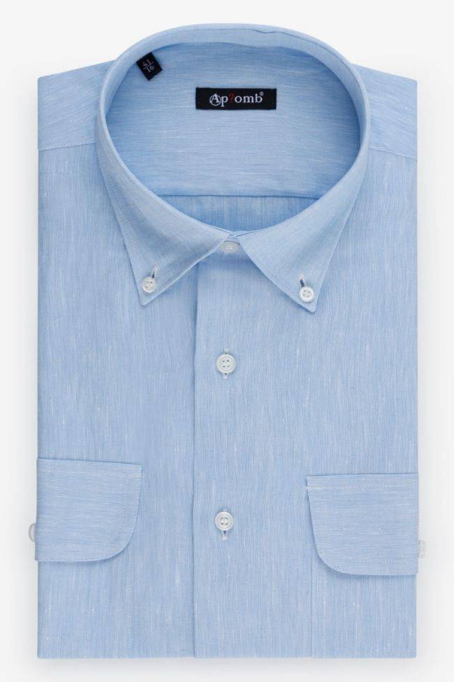 aplomb Hemd Herren Aplomb Classic Einfarbig 100% Leinen kragen Button-Down Kurze Ärmel