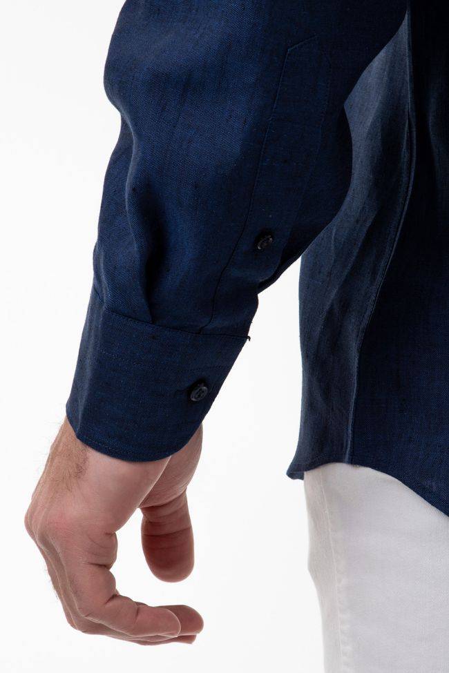 Aplomb Hemd Herren Aplomb Classic Einfarbig 100% Leinen Kragen Button-Down Lange Ärmel