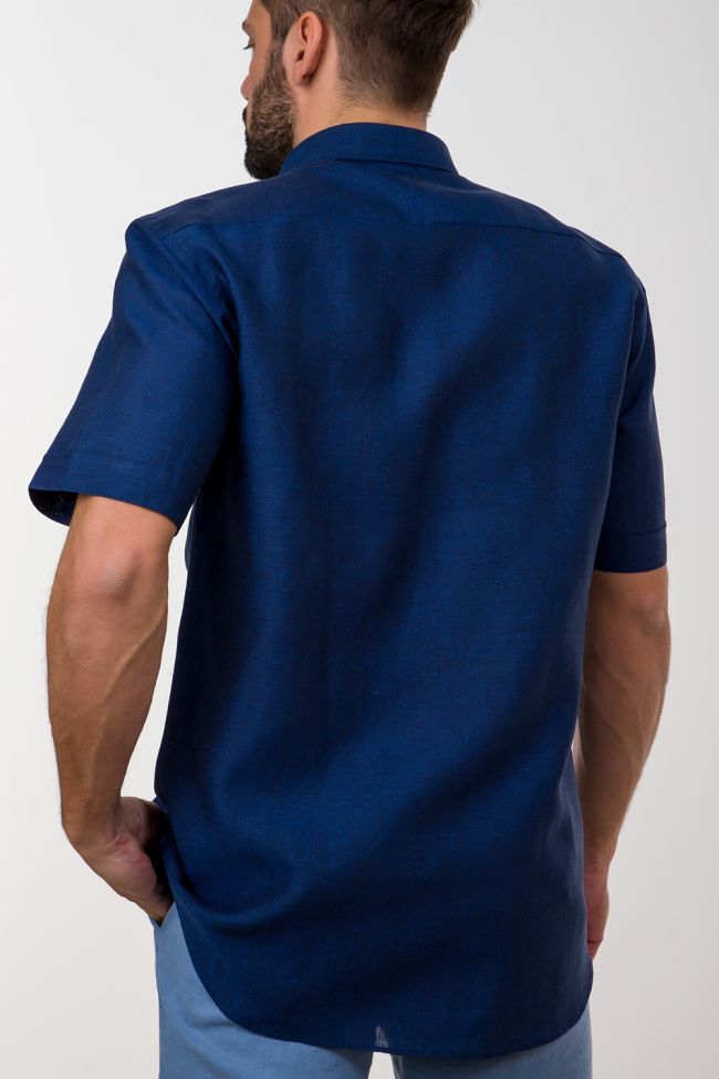 Aplomb Hemd Herren Aplomb Classic Einfarbig 100% Leinen Kragen Button-Down Kurze Ärmel