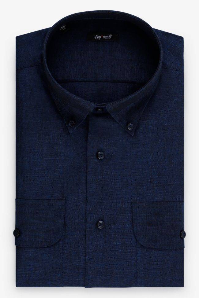 aplomb Hemd Herren Aplomb Classic Einfarbig 100% Leinen kragen Button-Down Kurze Ärmel
