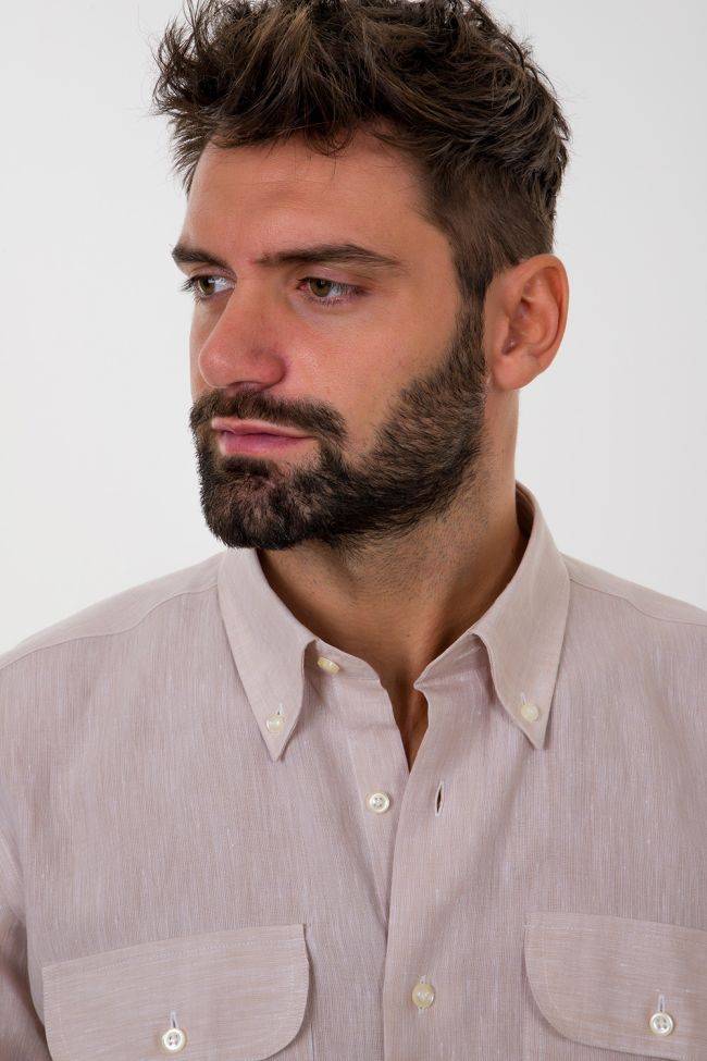 Aplomb Hemd Herren Aplomb Classic Einfarbig 100% Leinen Kragen Button-Down Kurze Ärmel