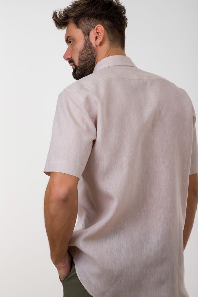 Aplomb Hemd Herren Aplomb Classic Einfarbig 100% Leinen Kragen Button-Down Kurze Ärmel