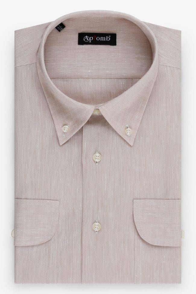aplomb Hemd Herren Aplomb Classic Einfarbig 100% Leinen kragen Button-Down Kurze Ärmel