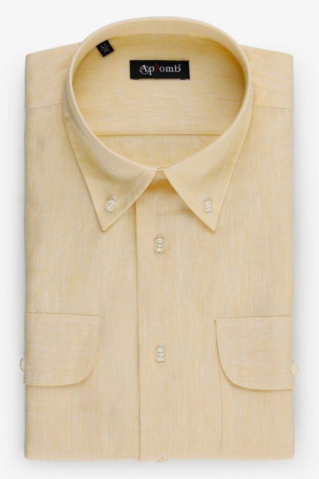 aplomb Hemd Herren Aplomb Classic Einfarbig 100% Leinen kragen Button-Down Lange Ärmel