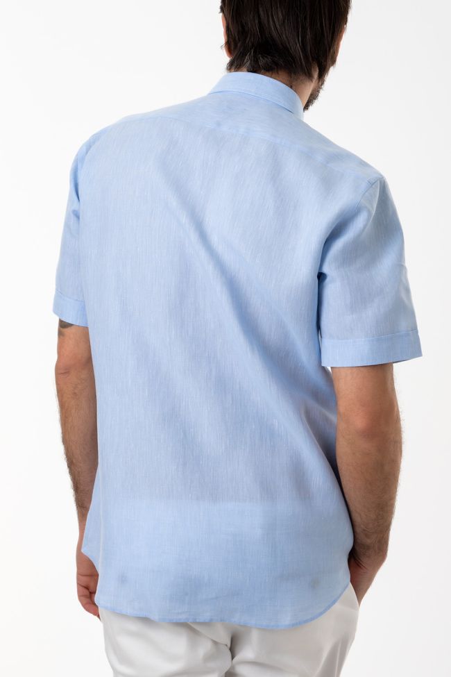 Aplomb Hemd Herren Aplomb Classic Einfarbig 100% Leinen Kragen Button-Down Kurze Ärmel