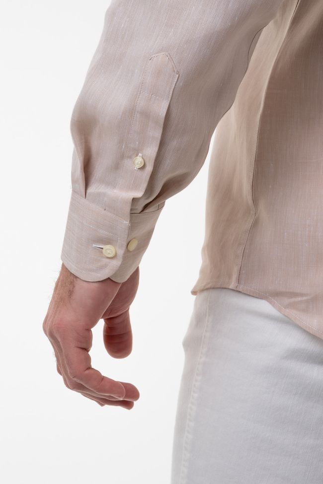 Aplomb Hemd Herren Aplomb Classic Einfarbig 100% Leinen Kragen Button-Down Lange Ärmel