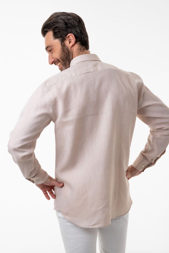 Aplomb Hemd Herren Aplomb Classic Einfarbig 100% Leinen Kragen Button-Down Lange Ärmel