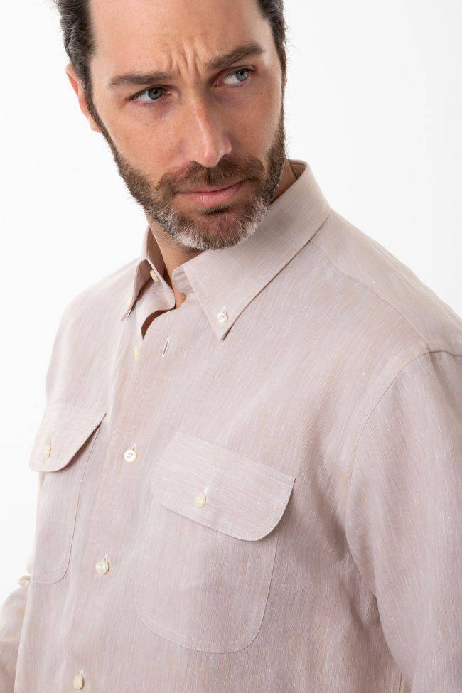 Aplomb Hemd Herren Aplomb Classic Einfarbig 100% Leinen Kragen Button-Down Lange Ärmel