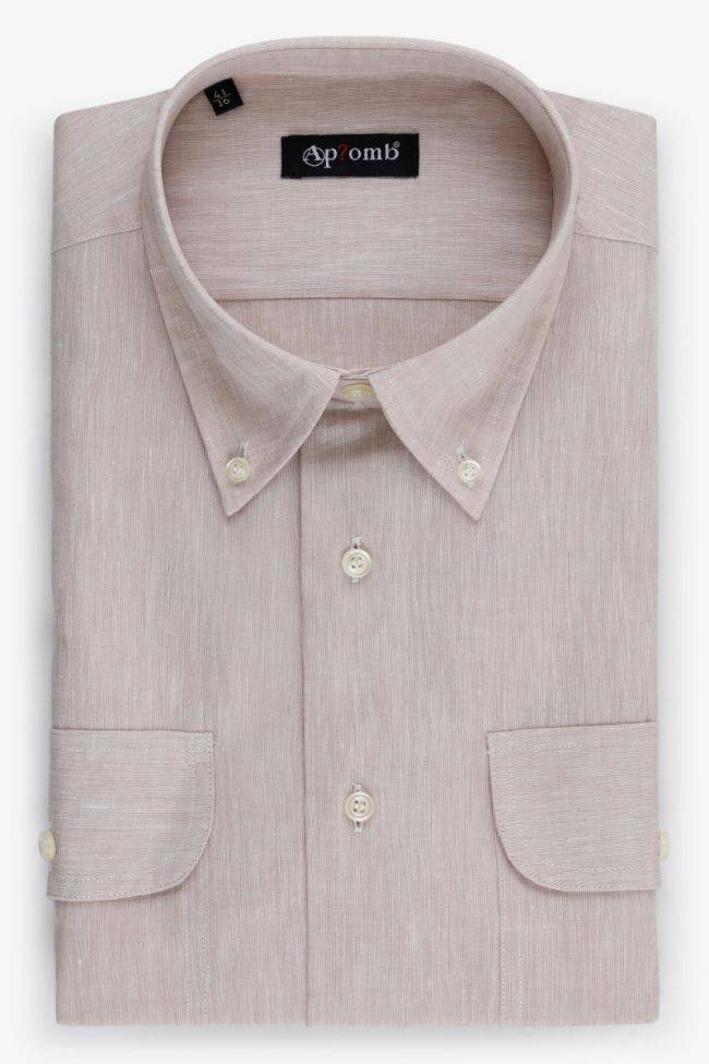 aplomb Hemd Herren Aplomb Classic Einfarbig 100% Leinen kragen Button-Down Lange Ärmel
