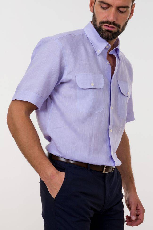 aplomb Hemd Herren Aplomb Classic Einfarbig 100% Leinen kragen Button-Down Kurze Ärmel