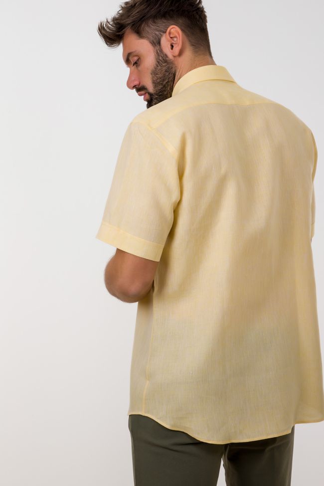 Aplomb Hemd Herren Aplomb Classic Einfarbig 100% Leinen Kragen Button-Down Kurze Ärmel