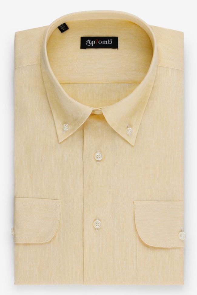 aplomb Hemd Herren Aplomb Classic Einfarbig 100% Leinen kragen Button-Down Kurze Ärmel