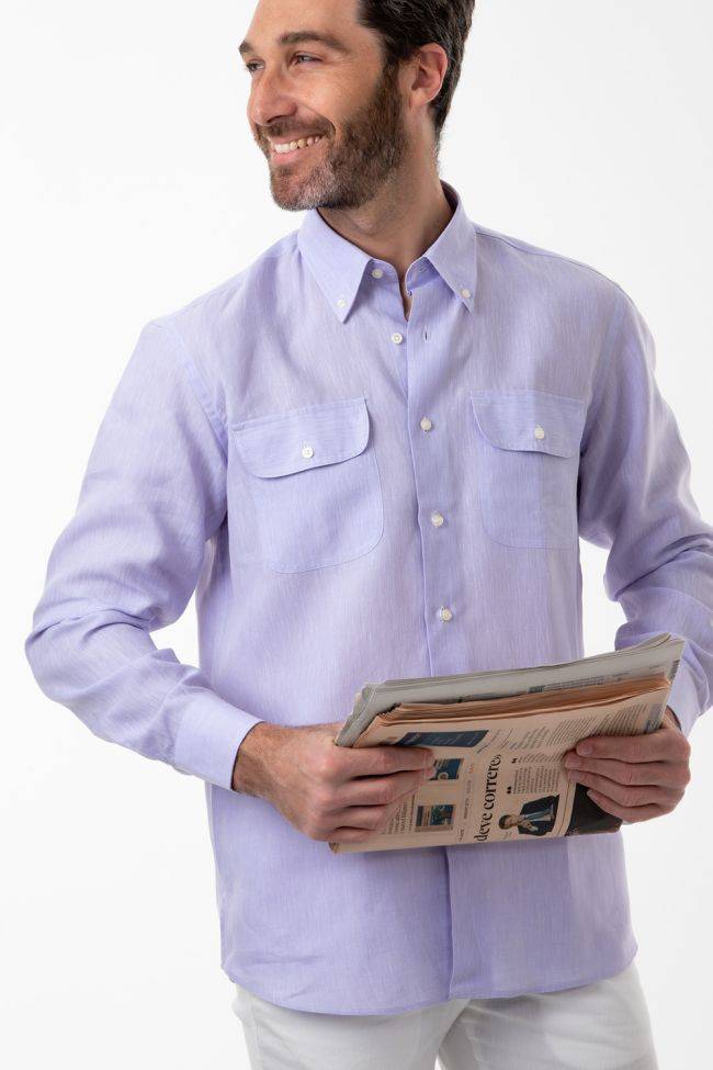 Aplomb Hemd Herren Aplomb Classic Einfarbig 100% Leinen Kragen Button-Down Lange Ärmel