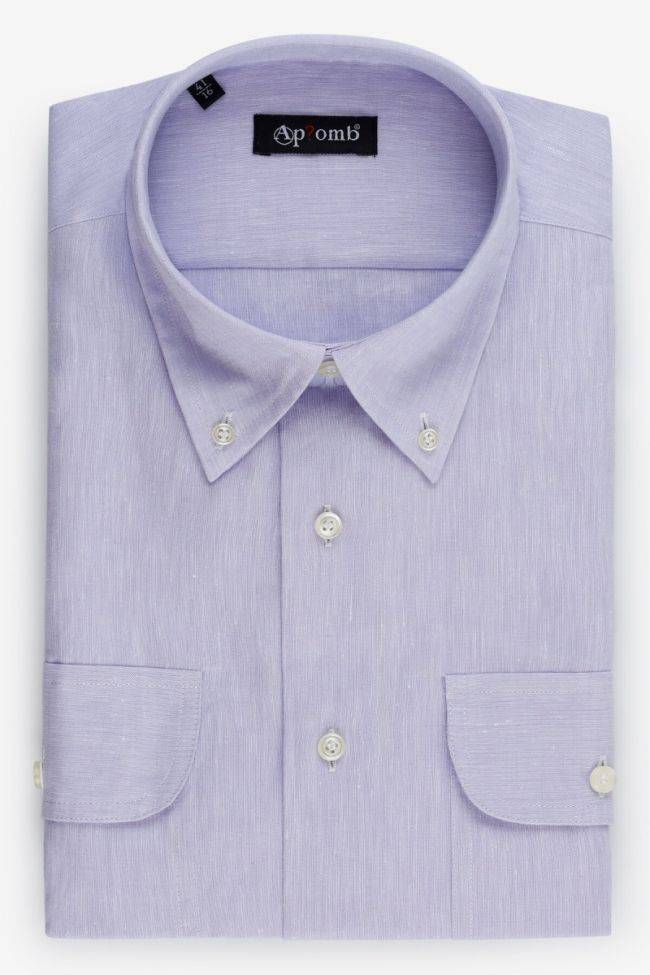 aplomb Hemd Herren Aplomb Classic Einfarbig 100% Leinen kragen Button-Down Lange Ärmel