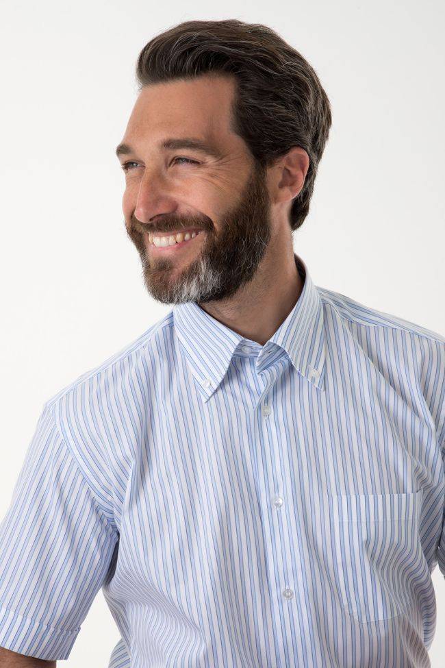 Aplomb Hemd Herren Aplomb Classic Streifen 100% Baumwolle Kragen Button-Down Kurze Ärmel