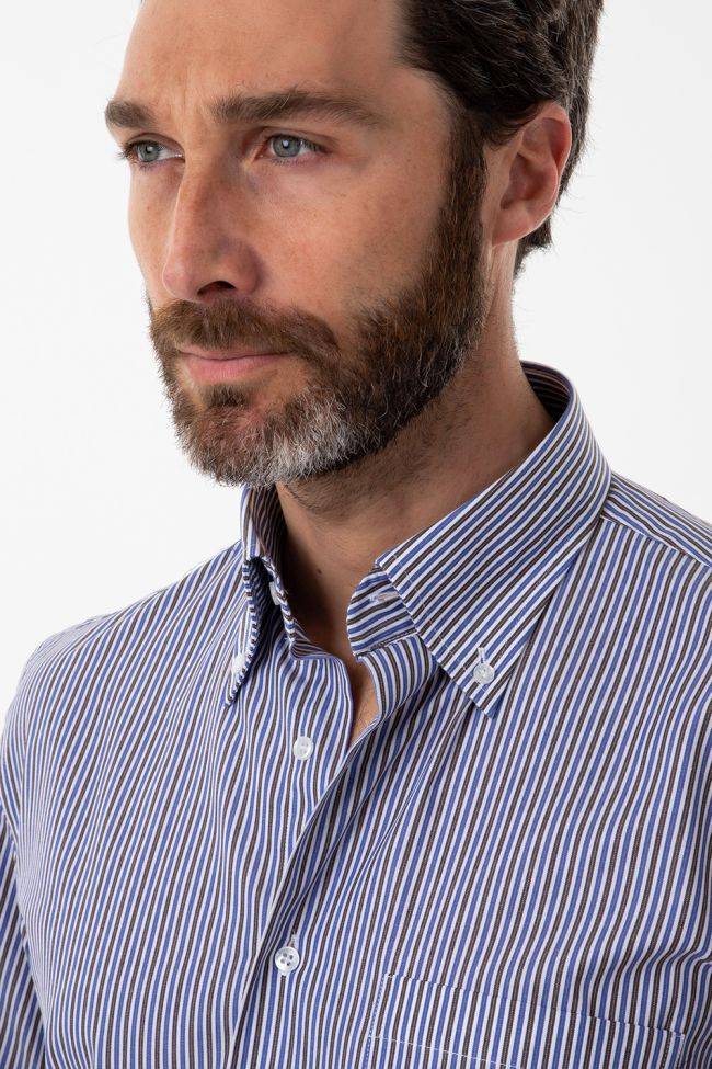 Aplomb Hemd Herren Aplomb Classic Streifen 100% Baumwolle Kragen Button-Down Kurze Ärmel