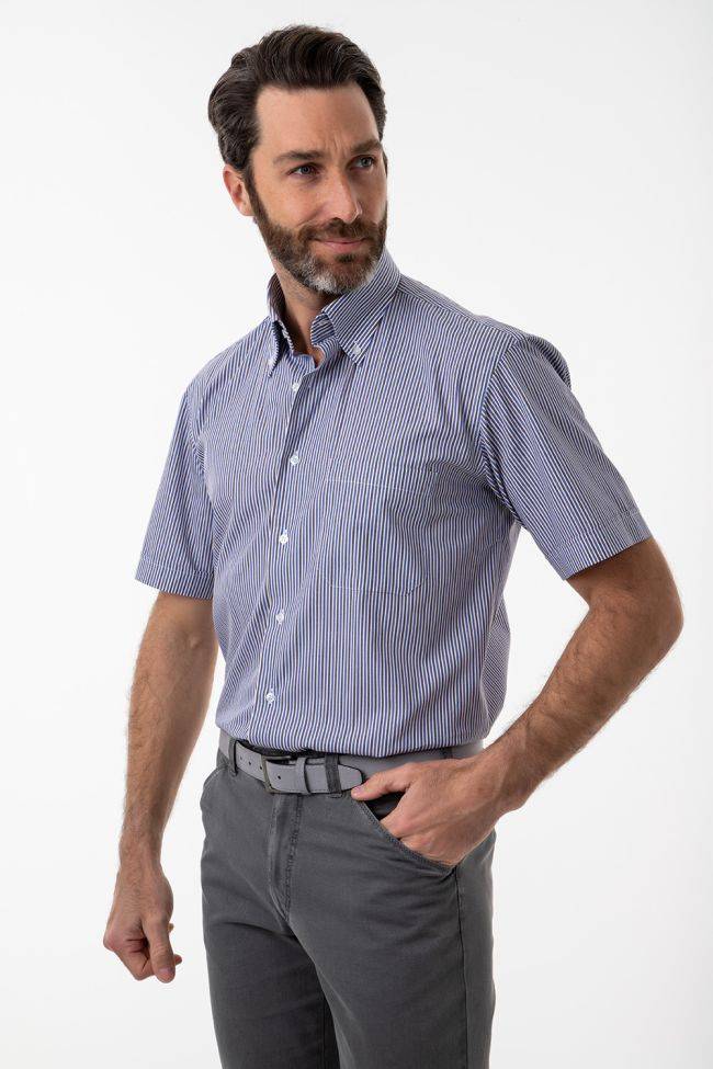 Aplomb Hemd Herren Aplomb Classic Streifen 100% Baumwolle Kragen Button-Down Kurze Ärmel