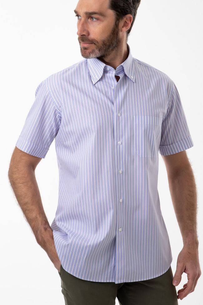 Aplomb Hemd Herren Aplomb Classic Streifen 100% Baumwolle Kragen Button-Down Kurze Ärmel
