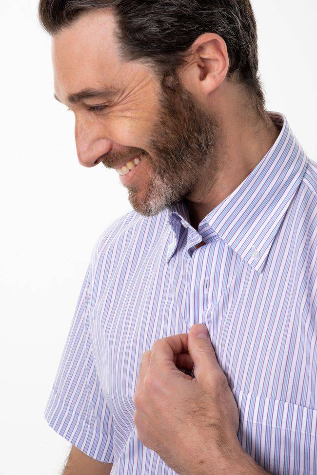 Aplomb Hemd Herren Aplomb Classic Streifen 100% Baumwolle Kragen Button-Down Kurze Ärmel
