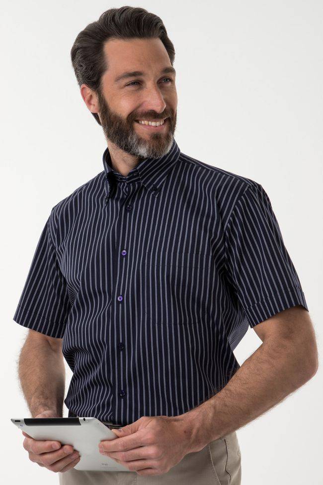 Aplomb Hemd Herren Aplomb Classic Streifen 100% Baumwolle Kragen Button-Down Kurze Ärmel