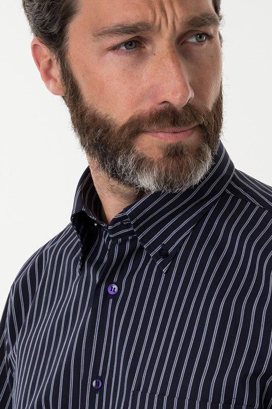 Aplomb Hemd Herren Aplomb Classic Streifen 100% Baumwolle Kragen Button-Down Kurze Ärmel