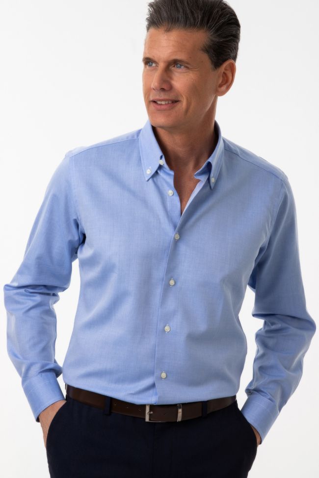 Aplomb Hemd Herren Aplomb Regular Einfarbig 100% Baumwolle Kragen Button-Down Lange Ärmel