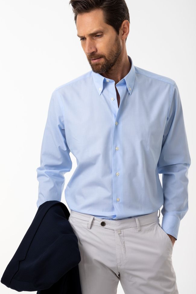 Aplomb Hemd Herren Aplomb Regular Einfarbig 100% Baumwolle Kragen Button-Down Lange Ärmel