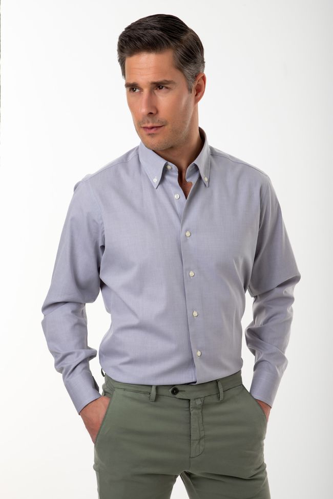 Aplomb Hemd Herren Aplomb Regular Einfarbig 100% Baumwolle Kragen Button-Down Lange Ärmel