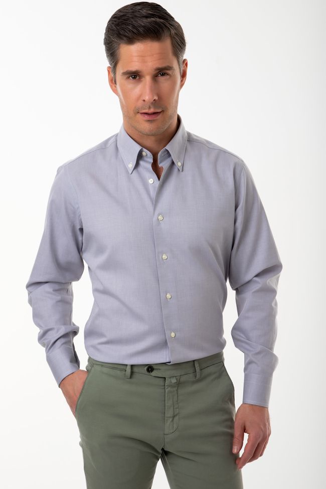 Aplomb Hemd Herren Aplomb Regular Einfarbig 100% Baumwolle Kragen Button-Down Lange Ärmel