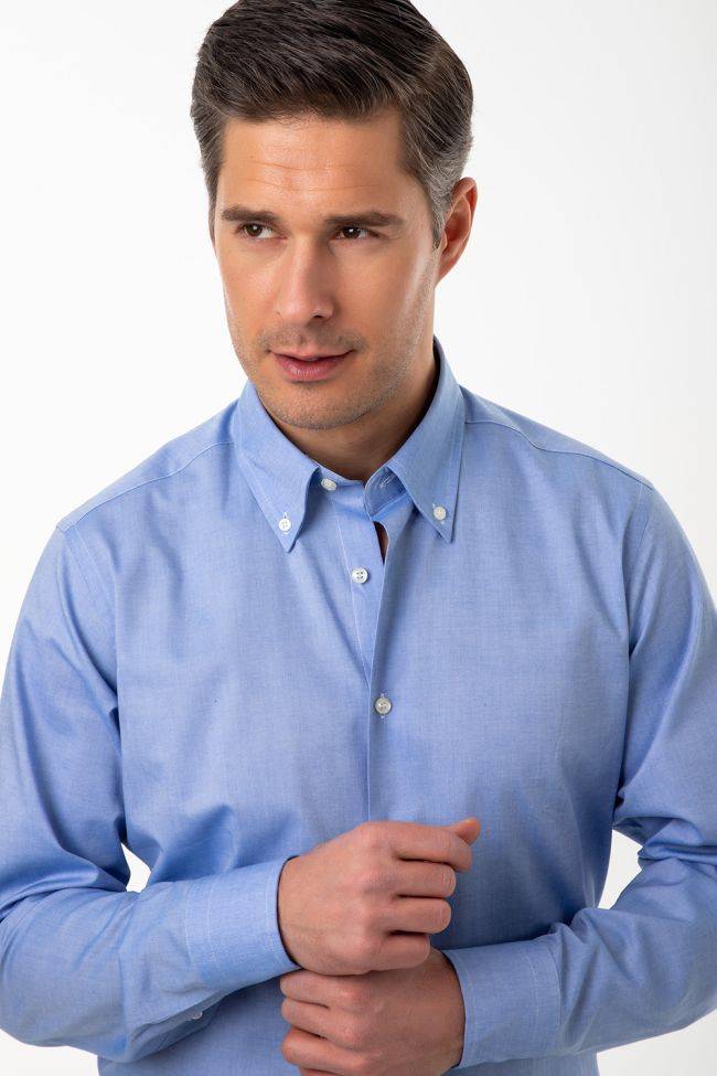 Aplomb Hemd Herren Aplomb Regular Einfarbig 100% Baumwolle Kragen Button-Down Lange Ärmel