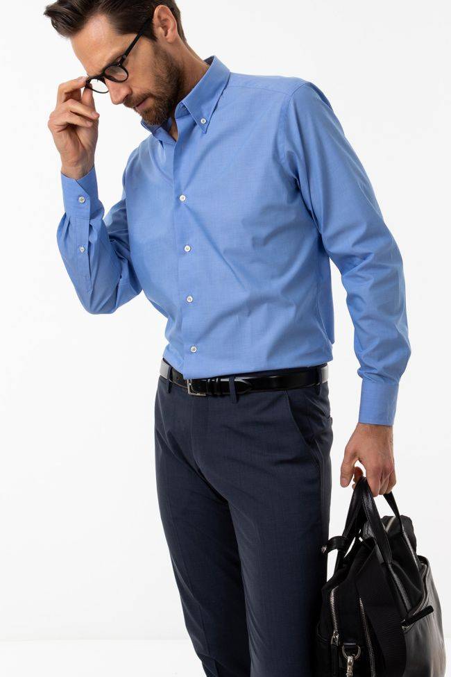 Aplomb Hemd Herren Aplomb Regular Einfarbig 100% Baumwolle Kragen Button-Down Lange Ärmel