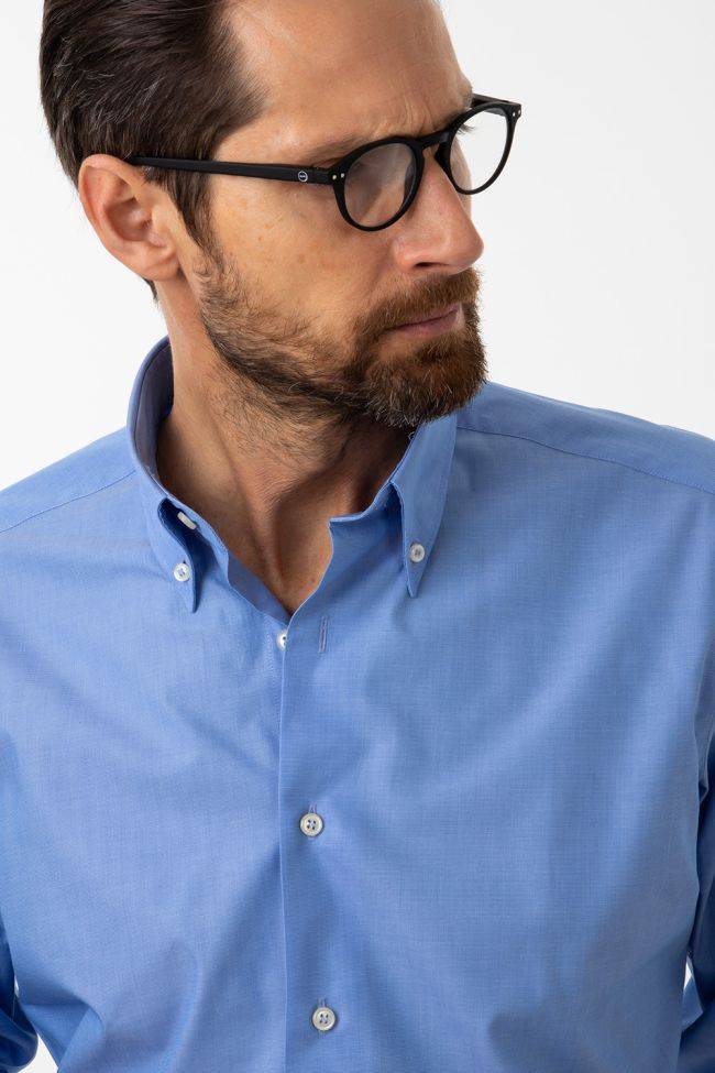 Aplomb Hemd Herren Aplomb Regular Einfarbig 100% Baumwolle Kragen Button-Down Lange Ärmel