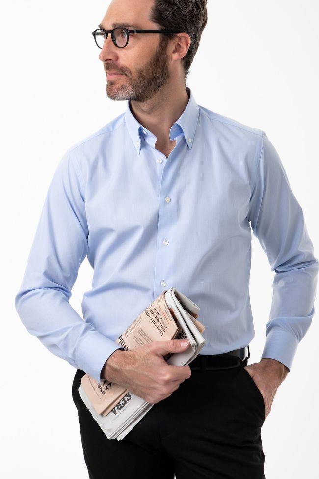 Aplomb Hemd Herren Aplomb Regular Einfarbig 100% Baumwolle Kragen Button-Down Lange Ärmel