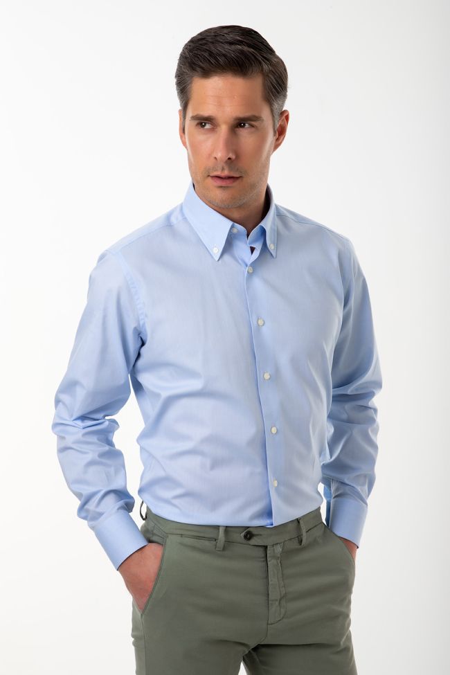 Aplomb Hemd Herren Aplomb Regular Einfarbig 100% Baumwolle Kragen Button-Down Lange Ärmel