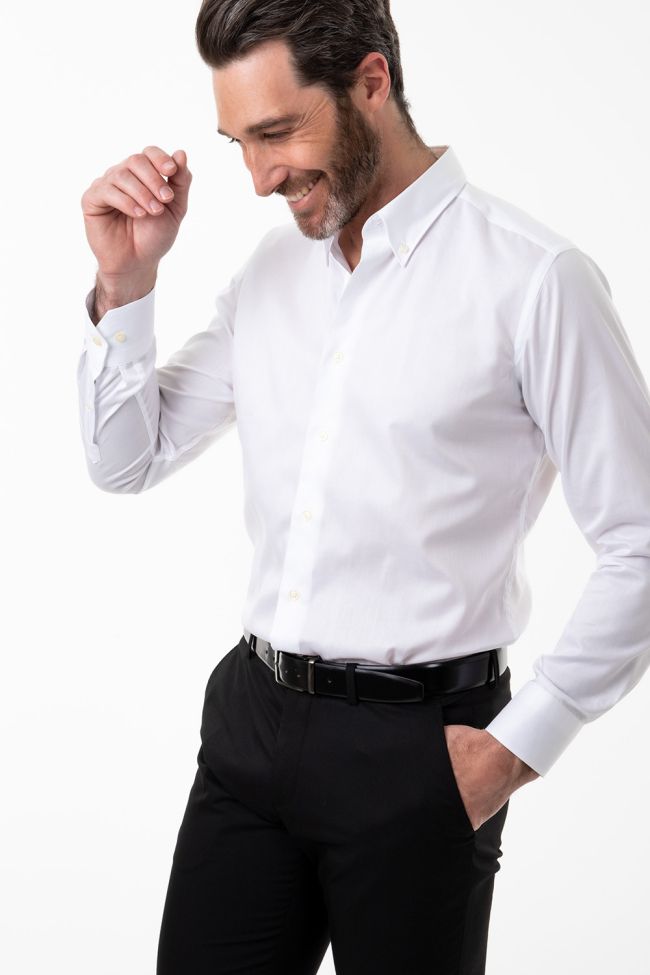 Aplomb Hemd Herren Aplomb Regular Einfarbig 100% Baumwolle Kragen Button-Down Lange Ärmel